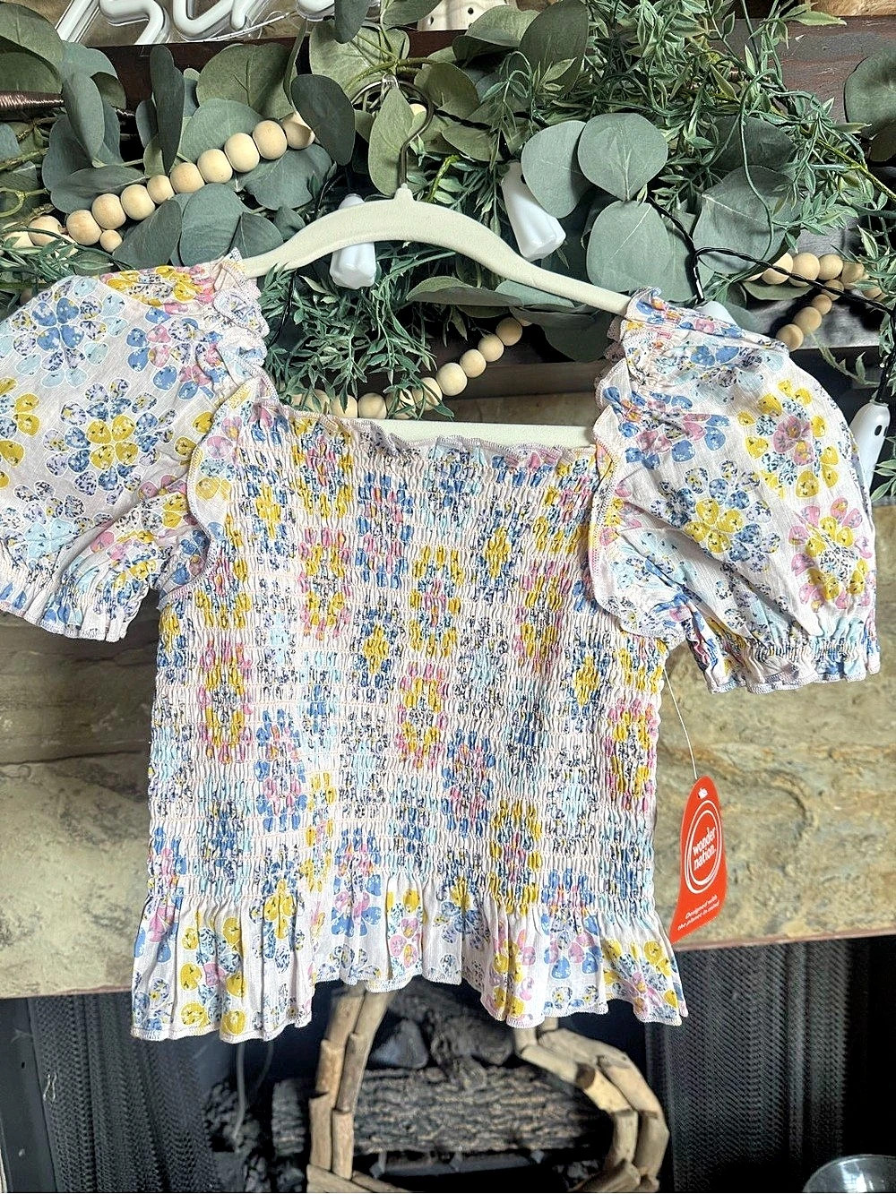 Wonder Nation Girls Floral Smocked Top Multicolor Size M (7/8) NWT